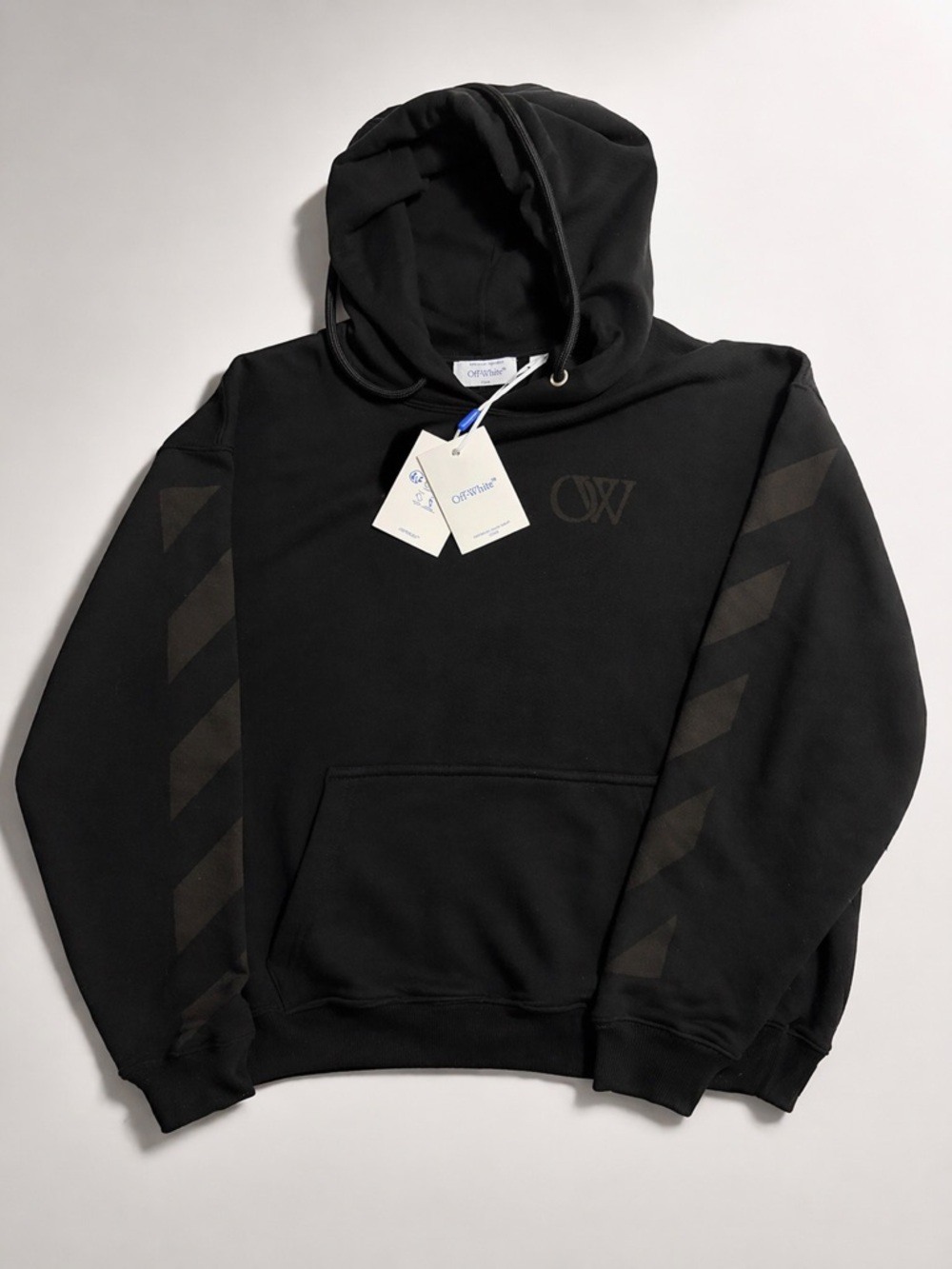 Off-White Black Logo Diagonal-Stripe Pullover Hoodie